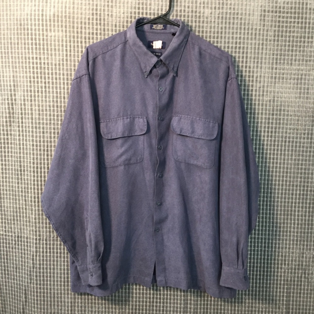 Van Heusen Soft Suede Mens Blue Long Sleeve Button Down Shirt L 16-16.5